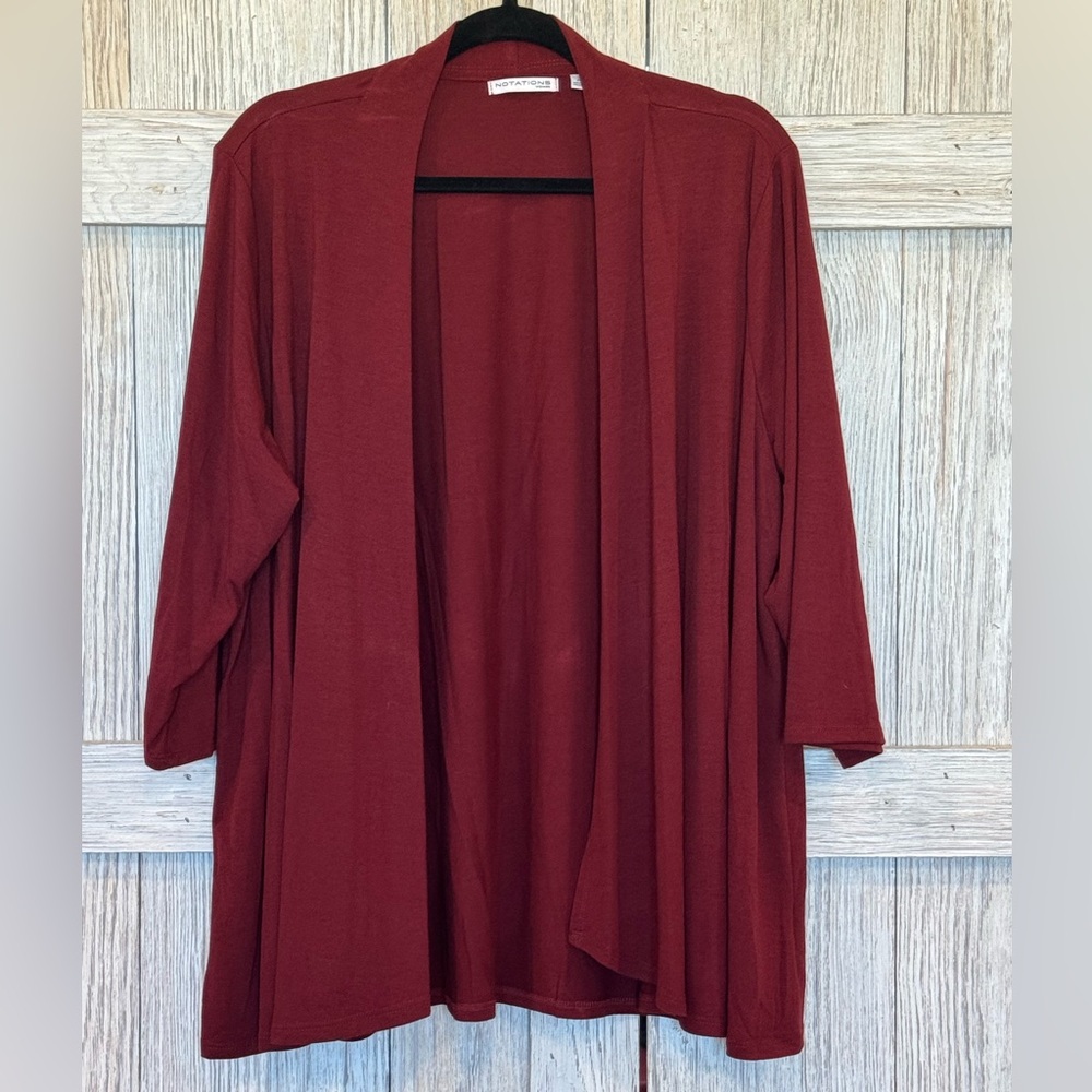 Notations Burgandy Open-Front Cardigan Sz 2x. NWOT